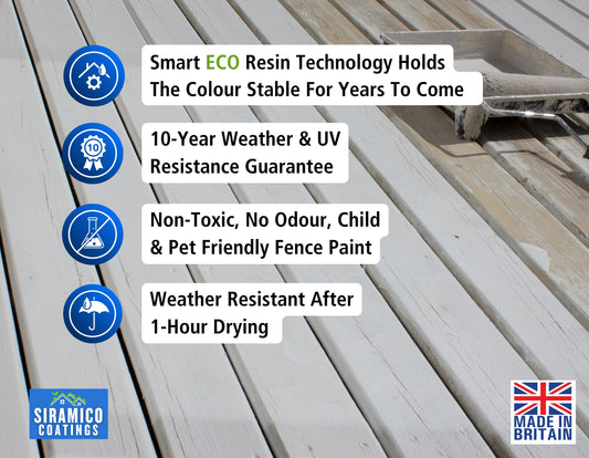 One Coat Anti-Slip Premium Decking Paint & Sealer | 30m² - 5 Litres | Mould & UV Resistant Formula | Cool White - Light Grey - Mid Grey - Dark Grey - Sage Green - Black - Brick Red