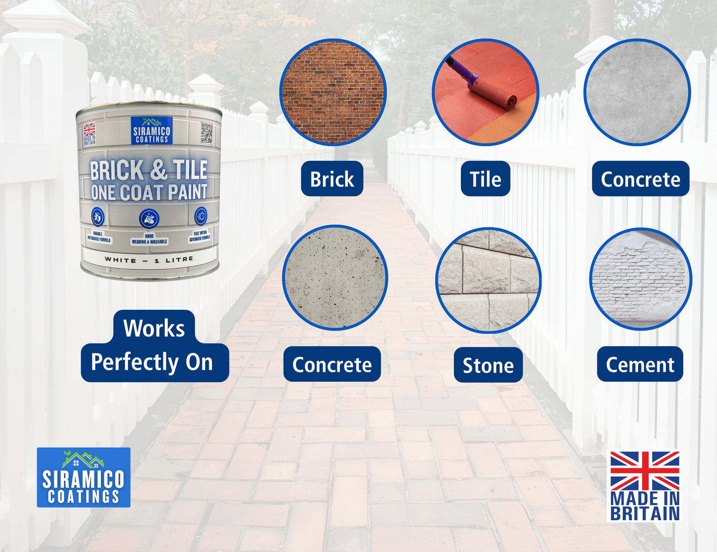 Brick & Tile Paint - Matt White - 1 Litre, 2.5 Litres or 5 Litres