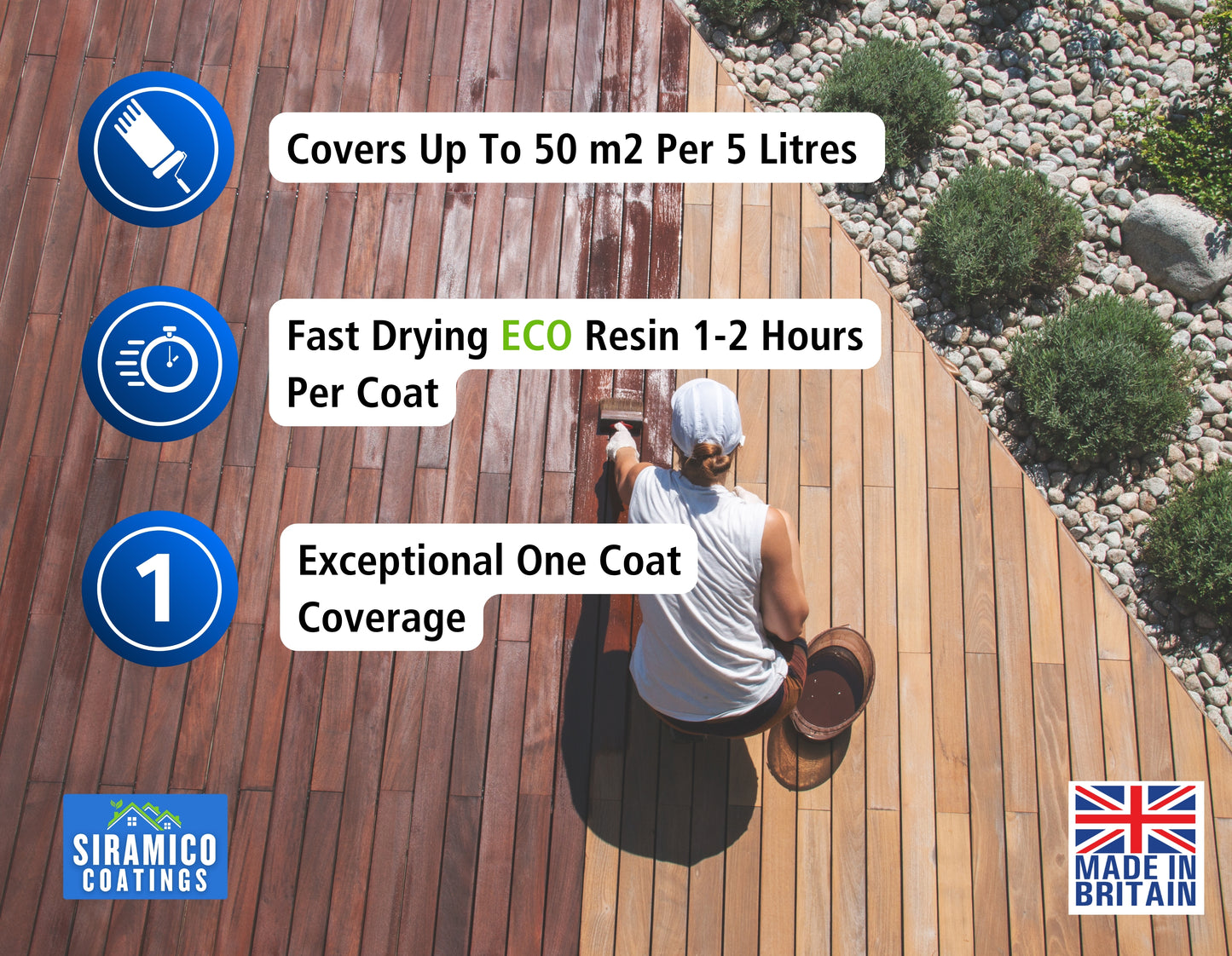 One Coat Anti-Slip Premium Decking Paint & Sealer | 30m² - 5 Litres | Mould & UV Resistant Formula | Cool White - Light Grey - Mid Grey - Dark Grey - Sage Green - Black - Brick Red