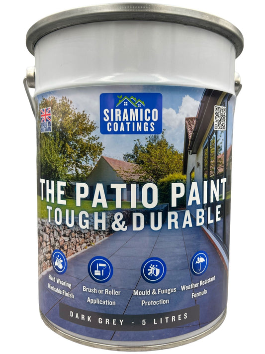 One Coat Anti-Slip Patio Paint for Concrete, Stone, Brick or Tile | 5 Litres | Premium One Coat Mould & UV Resistant Formula | White Grey Black Red