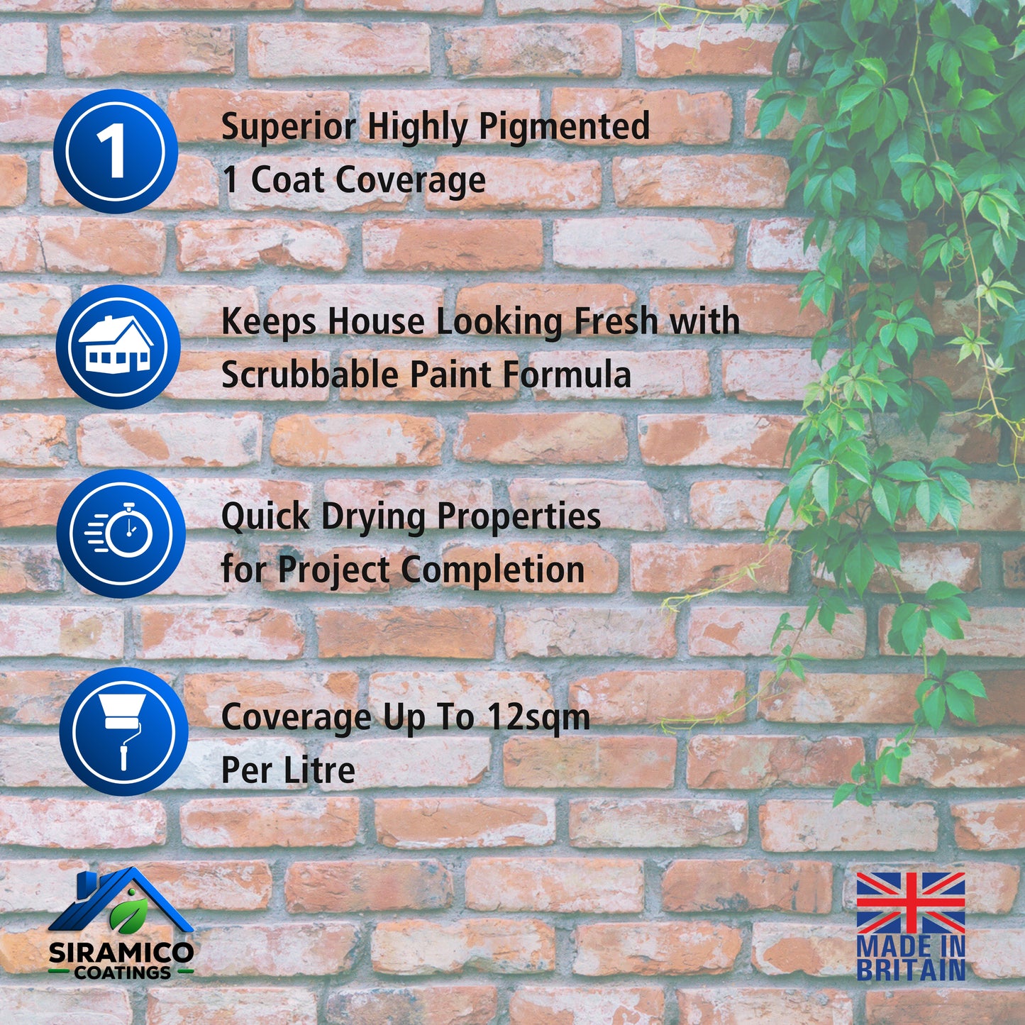 Brick & Tile Paint | Black | 1 Litre, 2.5 Litres or 5 Litres | Siramico Coatings