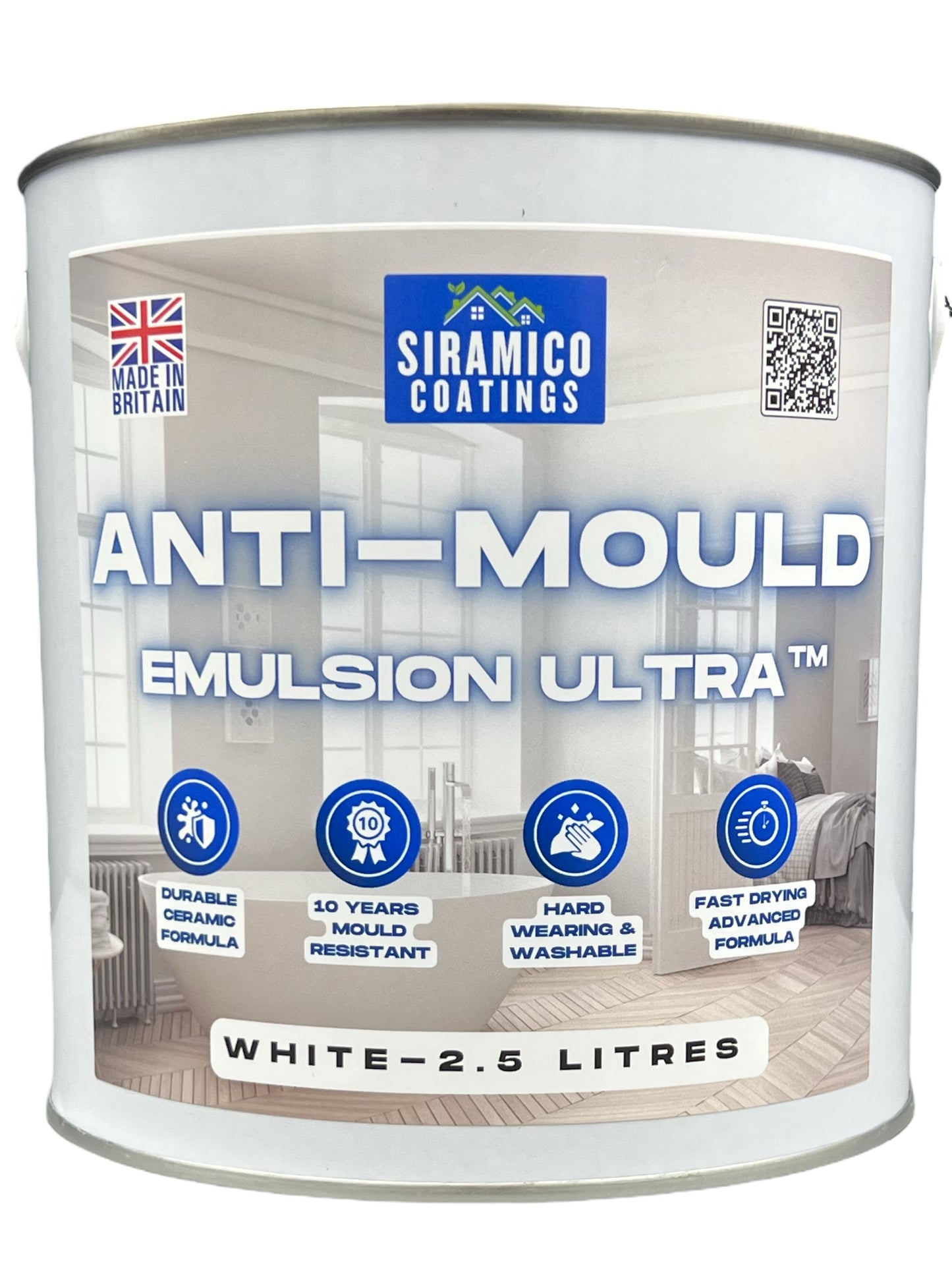 Anti-Mould Emulsion Ultra™ White Paint | 500ml 1 Litre 2.5 Litre or 5 Litre | Siramico Coatings