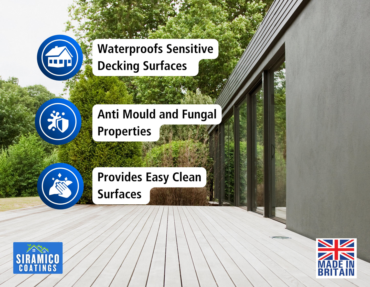 One Coat Anti-Slip Premium Decking Paint & Sealer | 30m² - 5 Litres | Mould & UV Resistant Formula | Cool White - Light Grey - Mid Grey - Dark Grey - Sage Green - Black - Brick Red