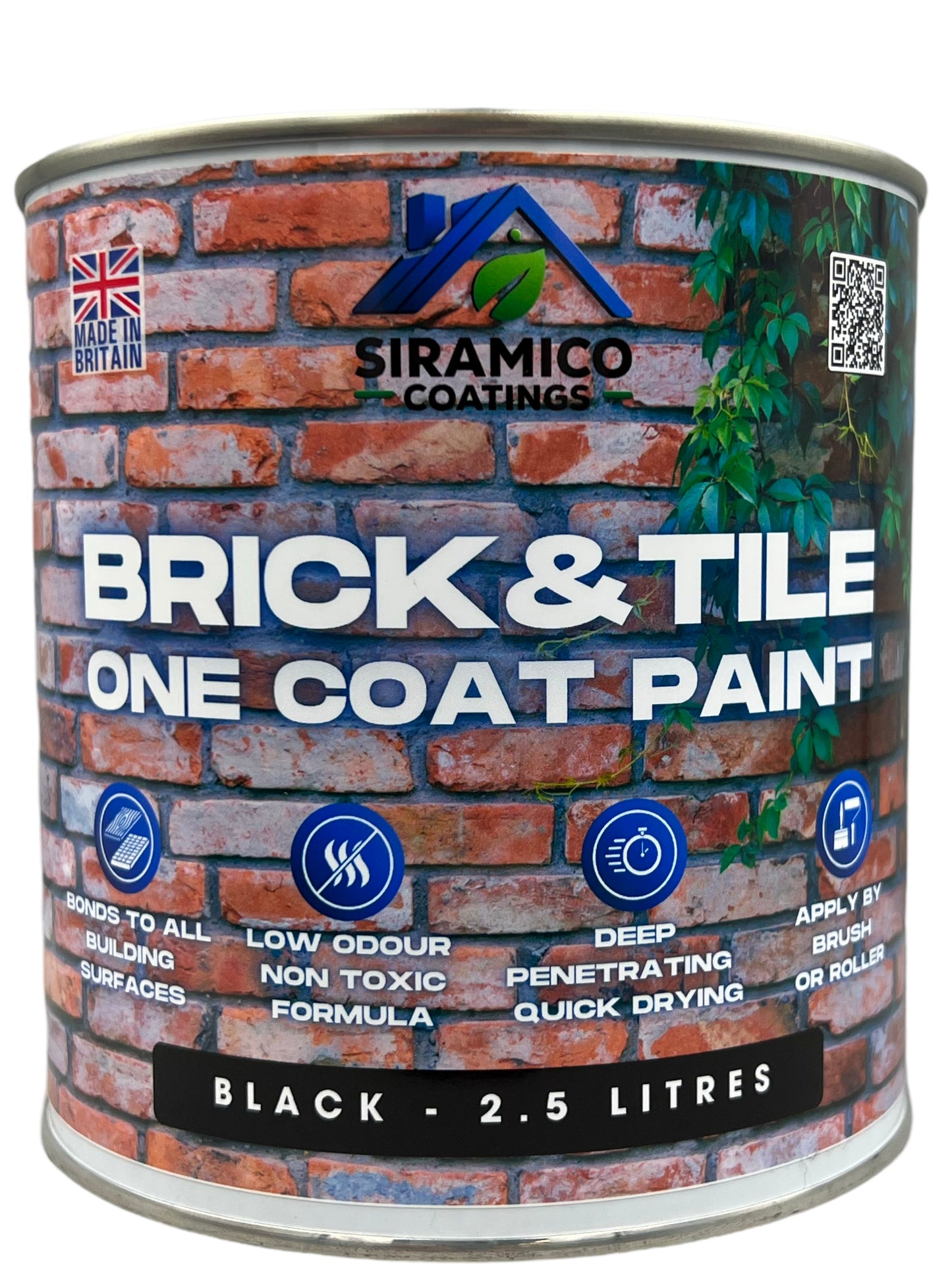 Brick & Tile Paint | Black | 1 Litre, 2.5 Litres or 5 Litres | Siramico Coatings