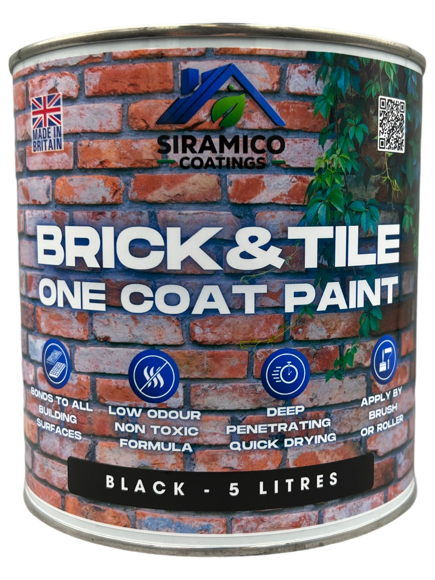 Brick & Tile Paint | Black | 1 Litre, 2.5 Litres or 5 Litres | Siramico Coatings