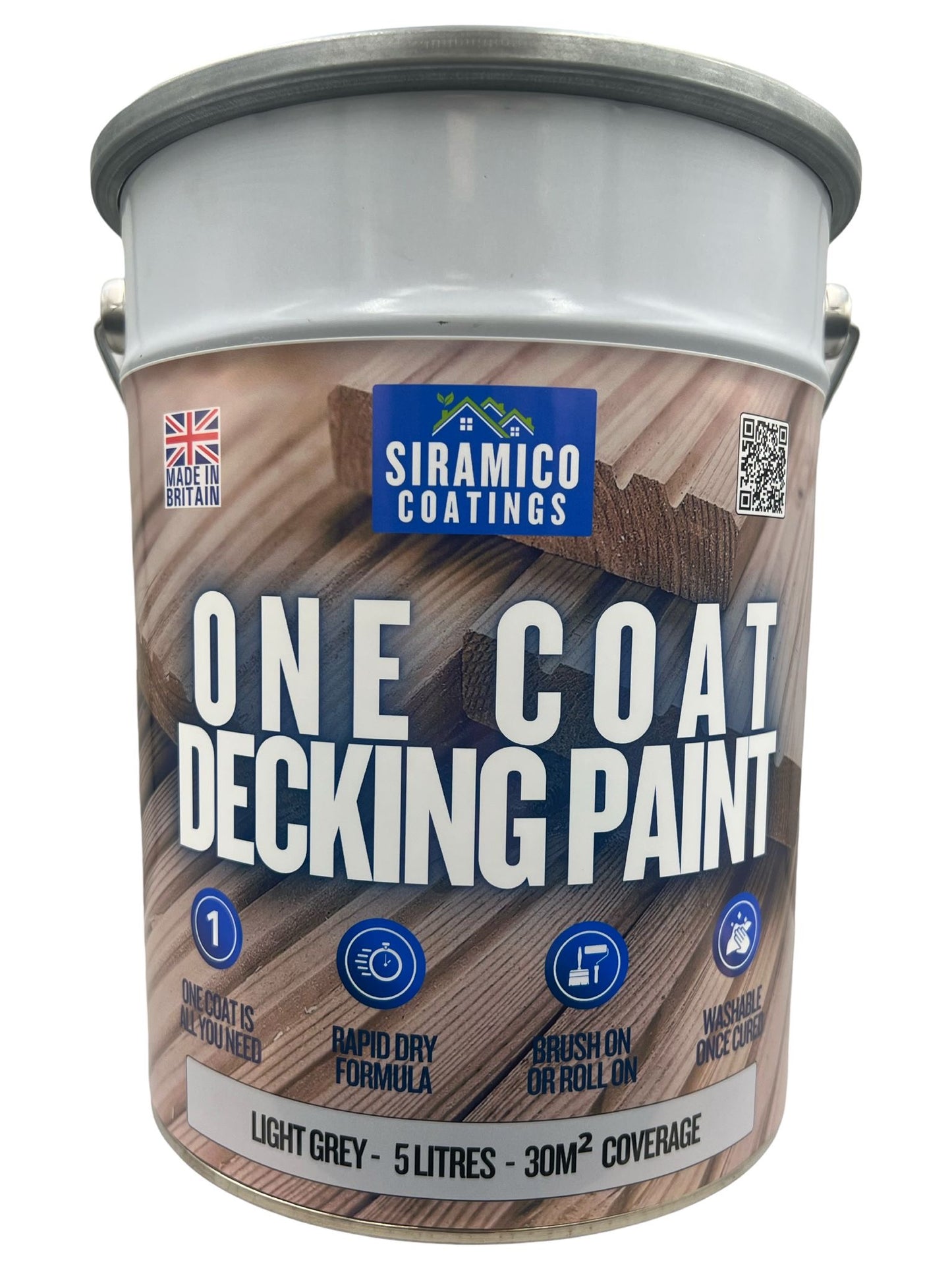 One Coat Anti-Slip Premium Decking Paint & Sealer | 30m² - 5 Litres | Mould & UV Resistant Formula | Cool White - Light Grey - Mid Grey - Dark Grey - Sage Green - Black - Brick Red