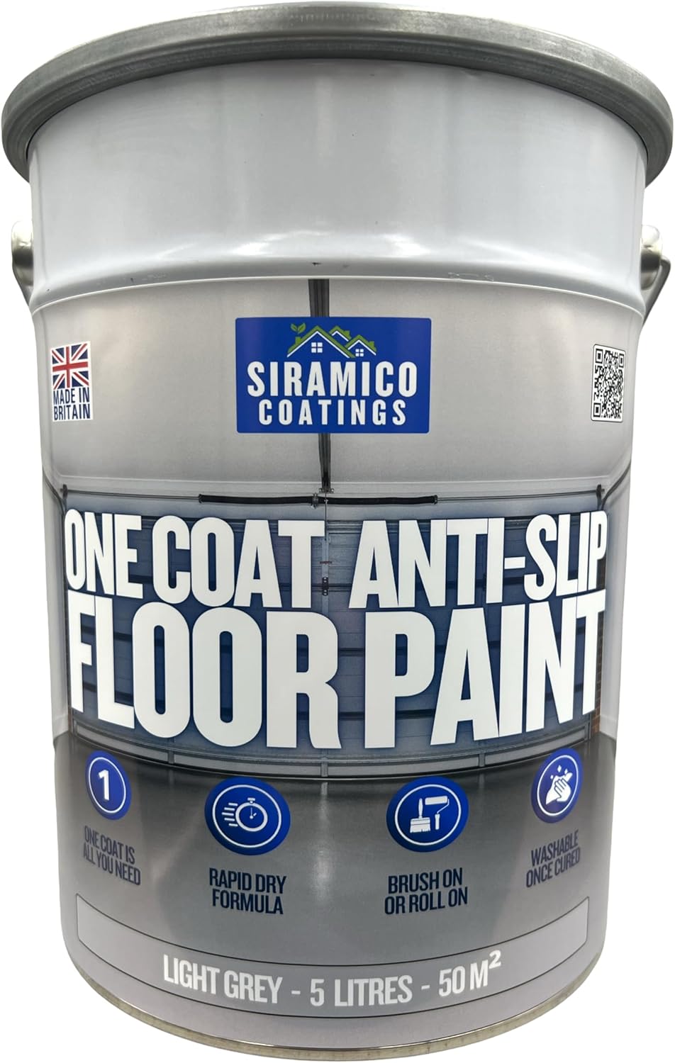 One Coat Anti-Slip Floor Paint | 1 Litre I Waterbased, Quick Drying Formula | Black - Dark Grey - Mid Grey - Light Grey - White