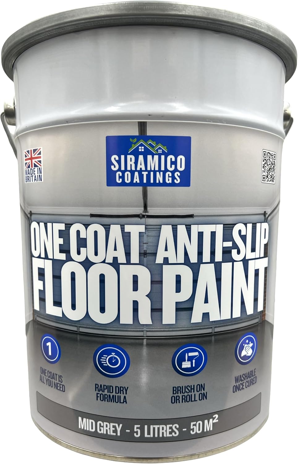 One Coat Anti-Slip Floor Paint | 1 Litre I Waterbased, Quick Drying Formula | Black - Dark Grey - Mid Grey - Light Grey - White