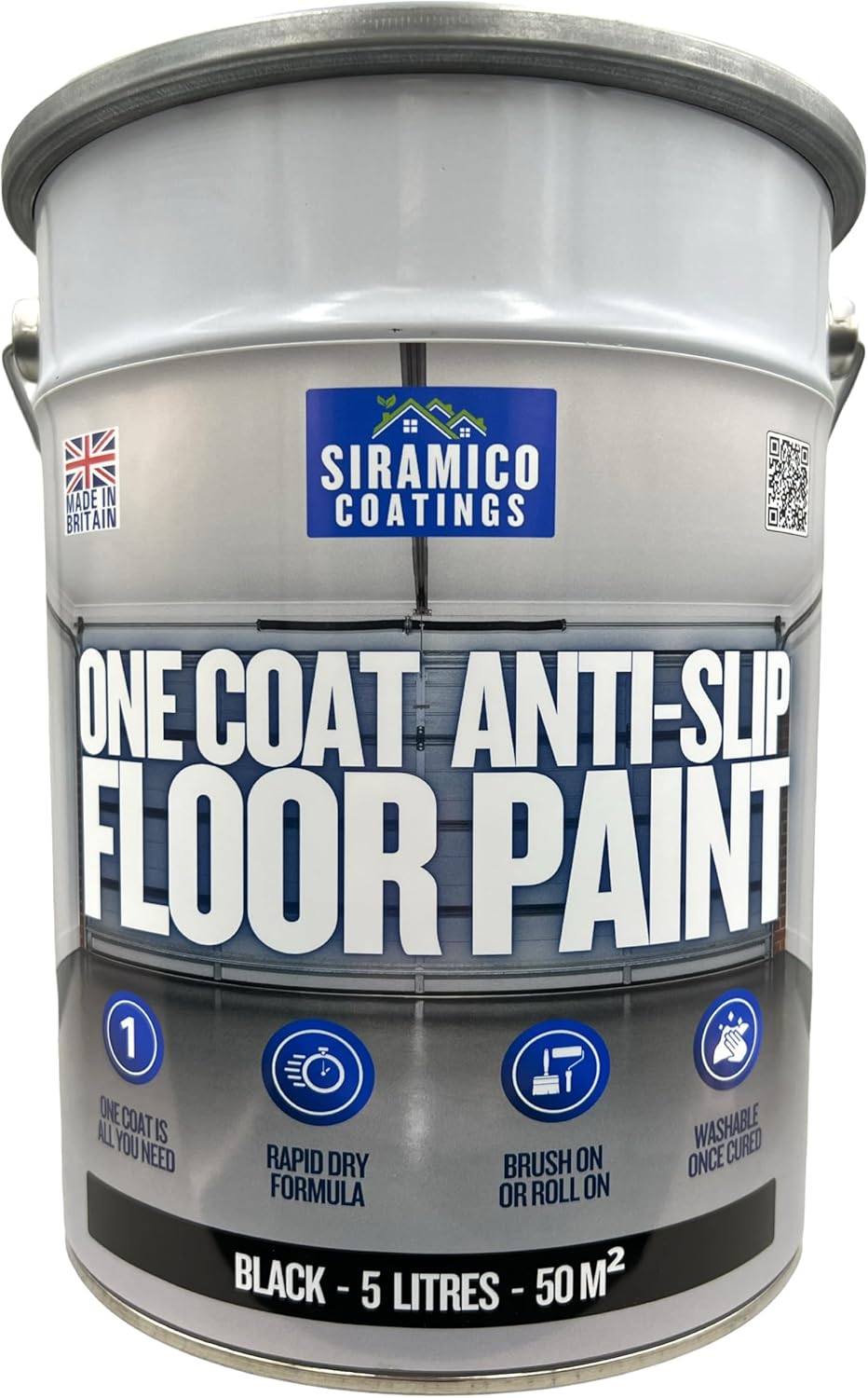 One Coat Anti-Slip Floor Paint | 1 Litre I Waterbased, Quick Drying Formula | Black - Dark Grey - Mid Grey - Light Grey - White