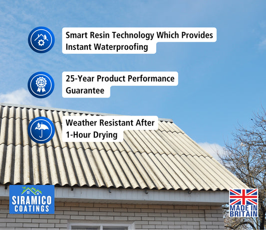 Siramico - Asbestos Guard™ | Sealant Paint & Coating - Full Protection for Cladding, Gutters and Roofs | 1 Litre or 5 Litres - Clear, Grey or Black