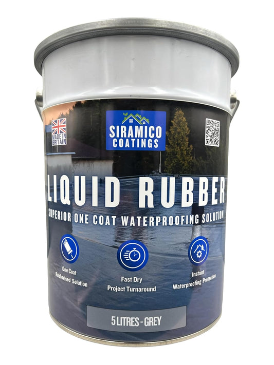 Siramico Liquid Rubber Roof Coating | 5 Litres | Instant Leak Seal Technology I Quick Drying, One Coat Waterproofing Sealant | Black, Grey & Clear
