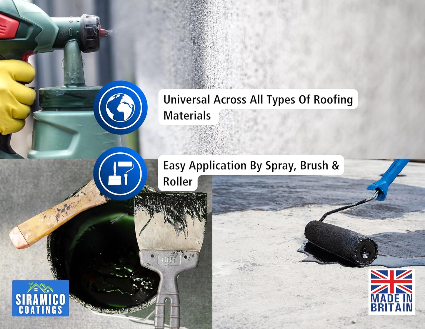Siramico Liquid Rubber Roof Coating | 5 Litres | Instant Leak Seal Technology I Quick Drying, One Coat Waterproofing Sealant | Black, Grey & Clear