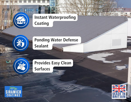 Siramico Liquid Rubber Roof Coating | 5 Litres | Instant Leak Seal Technology I Quick Drying, One Coat Waterproofing Sealant | Black, Grey & Clear
