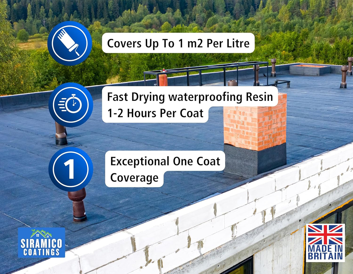 Siramico Liquid Rubber Roof Coating | 5 Litres | Instant Leak Seal Technology I Quick Drying, One Coat Waterproofing Sealant | Black, Grey & Clear