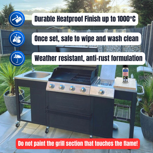 All in One Primerless BBQ, Firepit & Smoker Spray Paint Restorer | High Temperature Paint Formula up to 1000°C | Matt Black, Red or White | 400ml