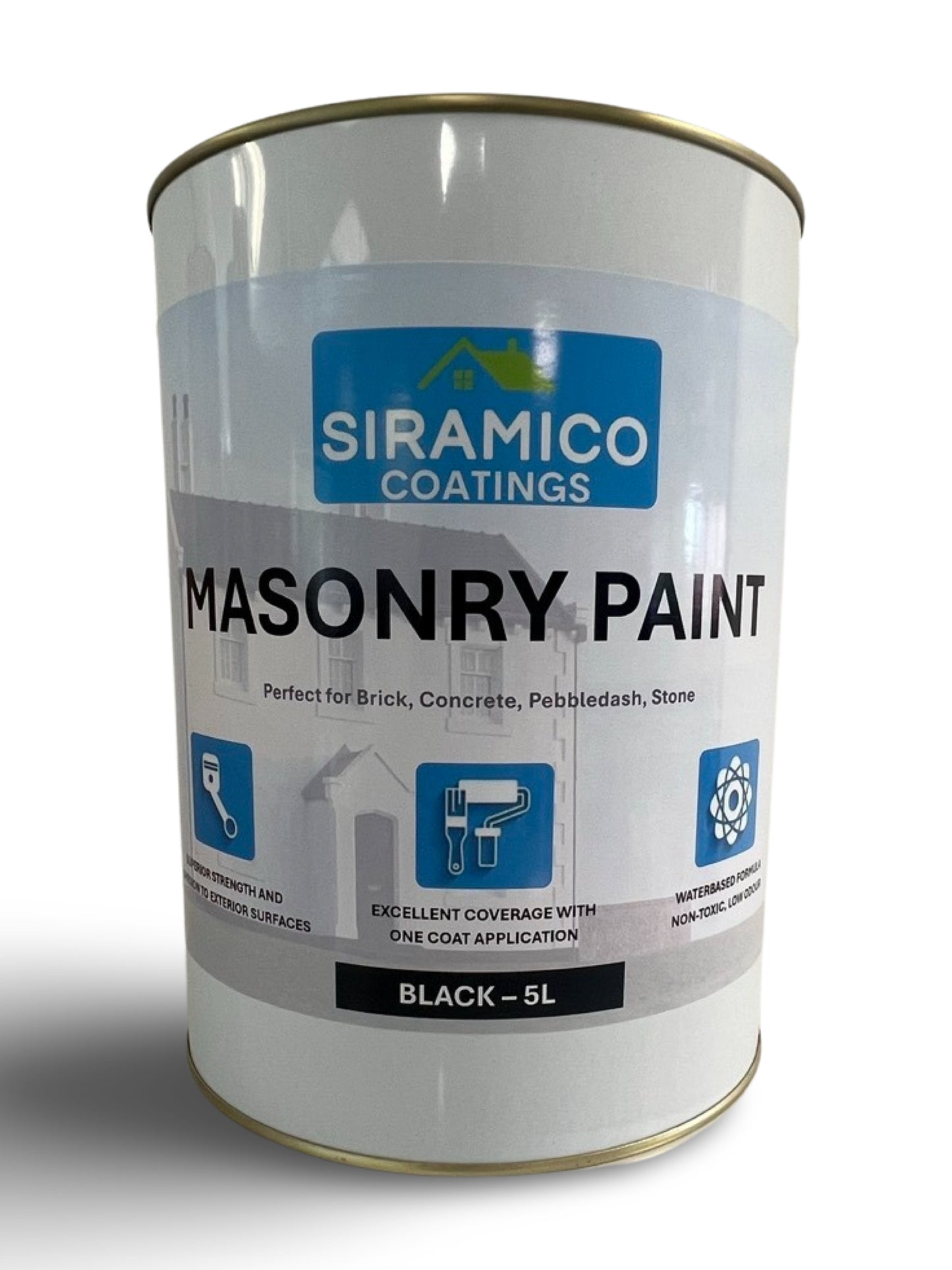 One Coat Masonry Paint | 500ml or 5 Litres - Matt | White - Red - Black - Mid Grey - Dark Grey