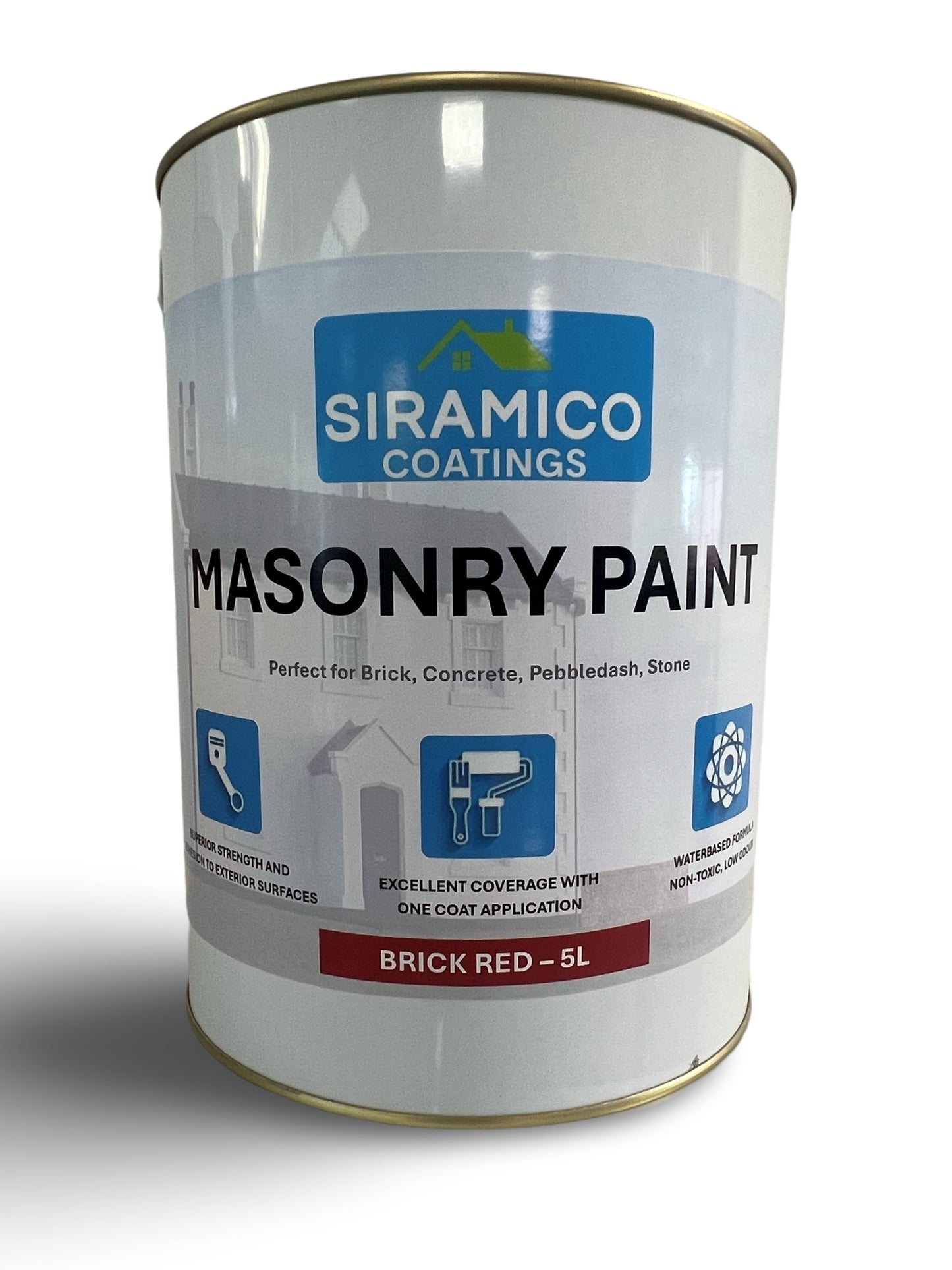 One Coat Masonry Paint | 500ml or 5 Litres - Matt | White - Red - Black - Mid Grey - Dark Grey