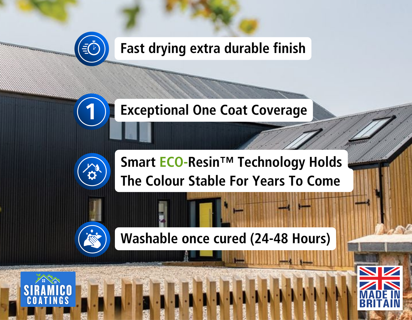 One Coat Ultimate Barn Acrylic Paint with Eco-Resin™ - Matt Black - 5 Litres - 10 Year Guarantee