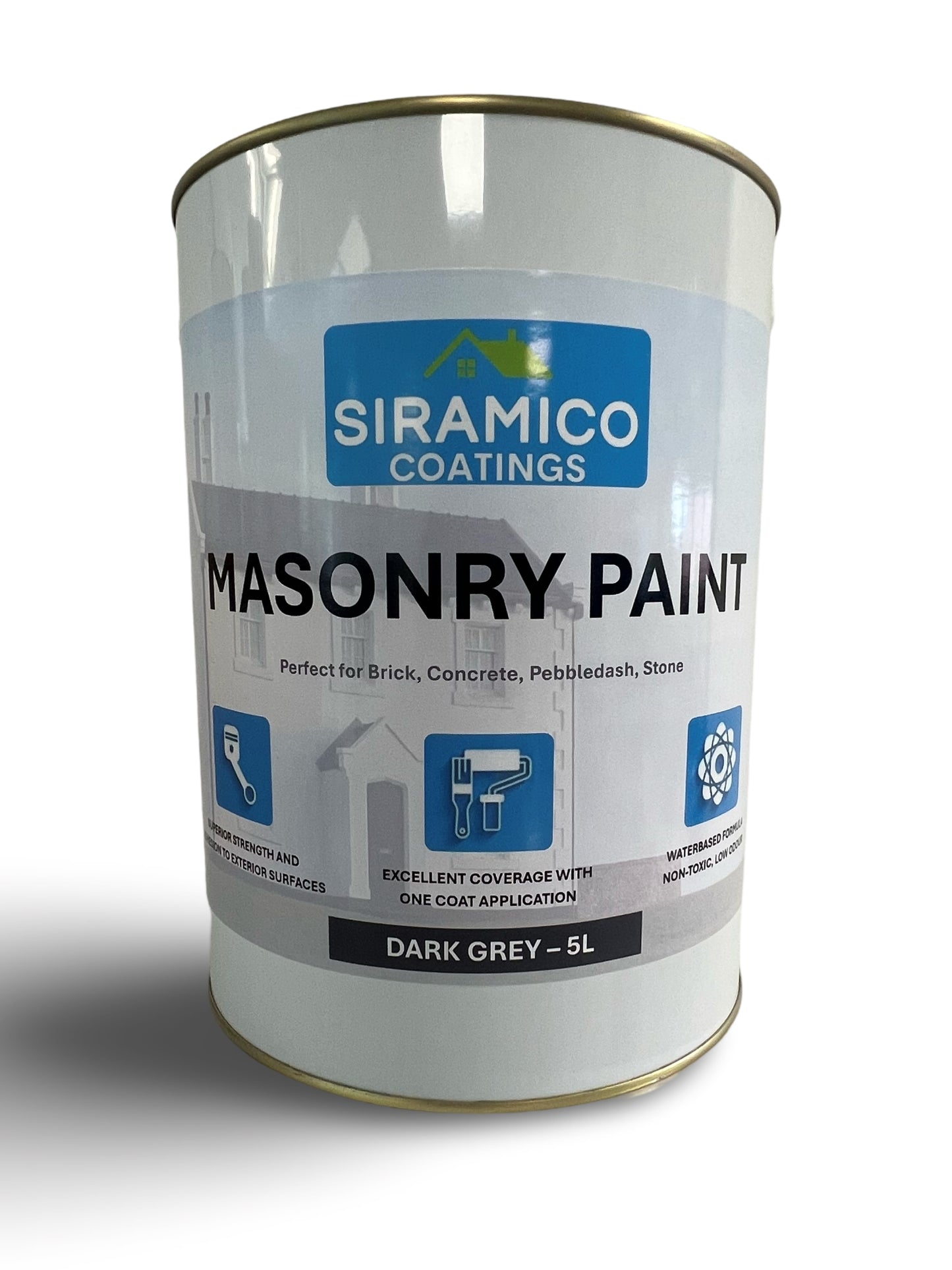 One Coat Masonry Paint | 500ml or 5 Litres - Matt | White - Red - Black - Mid Grey - Dark Grey