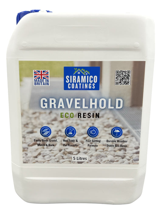 GRAVELHOLD ECO Resin Glue | 5 litres | Waterbased Binder for Gravel Stones and Mulch on Borders, Patios & Garden Paths. Non Toxic & Pet Friendly