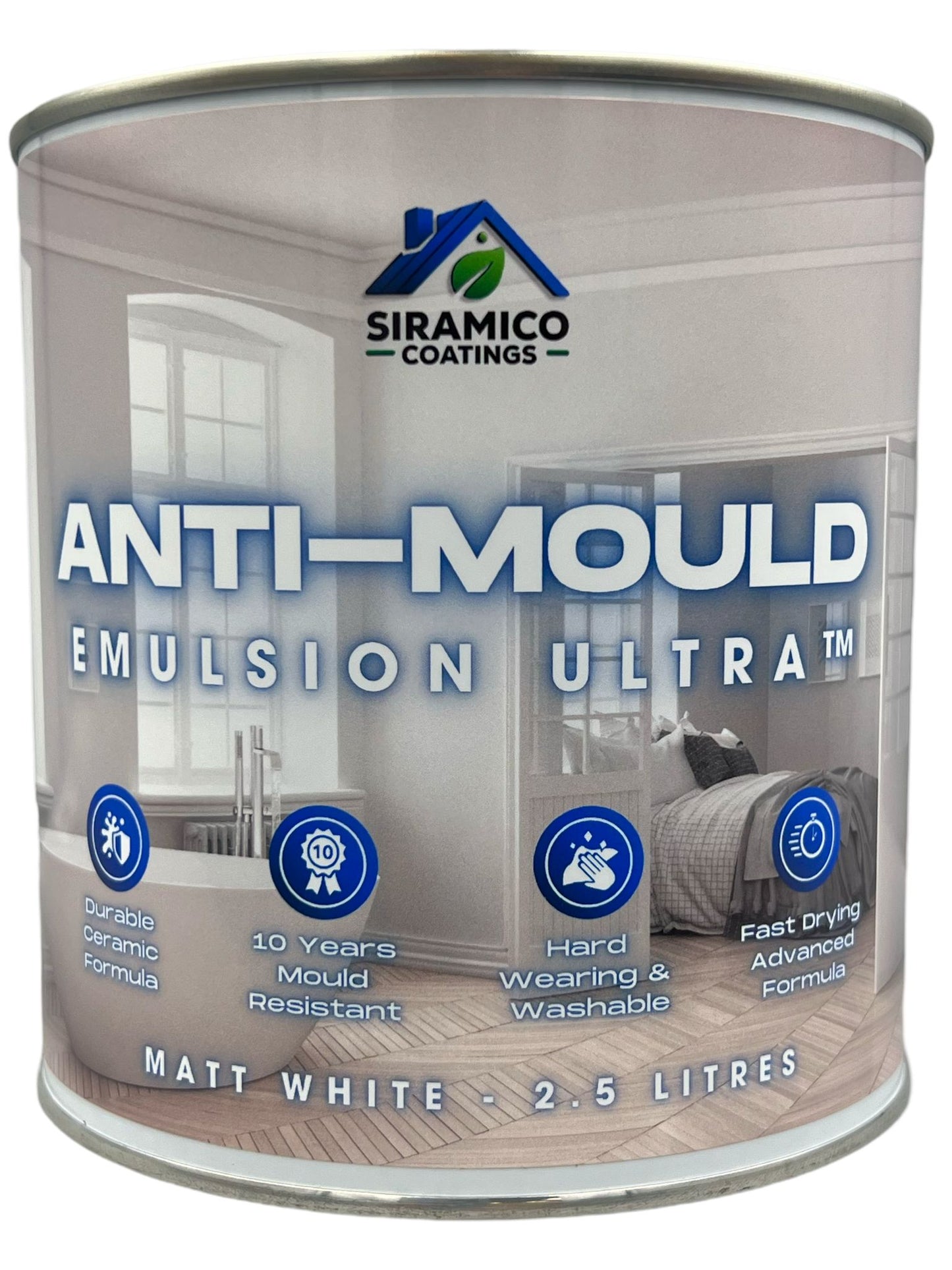 Anti-Mould Emulsion Ultra™ White Paint | 500ml 1 Litre 2.5 Litre or 5 Litre | Siramico Coatings