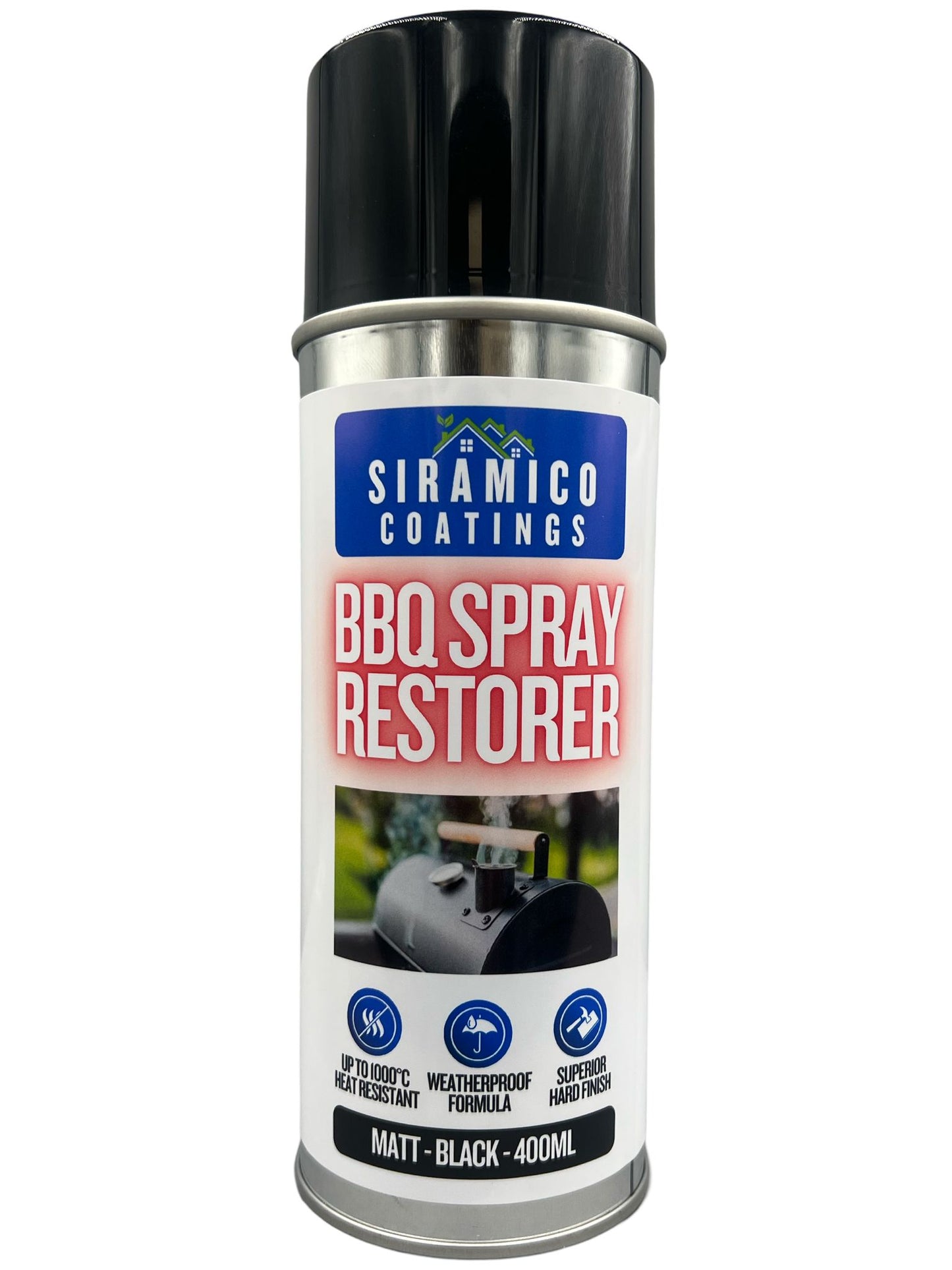 All in One Primerless BBQ, Firepit & Smoker Spray Paint Restorer | High Temperature Paint Formula up to 1000°C | Matt Black, Red or White | 400ml