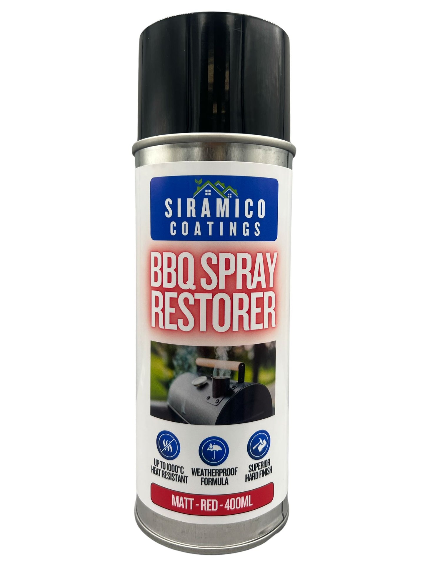 All in One Primerless BBQ, Firepit & Smoker Spray Paint Restorer | High Temperature Paint Formula up to 1000°C | Matt Black, Red or White | 400ml