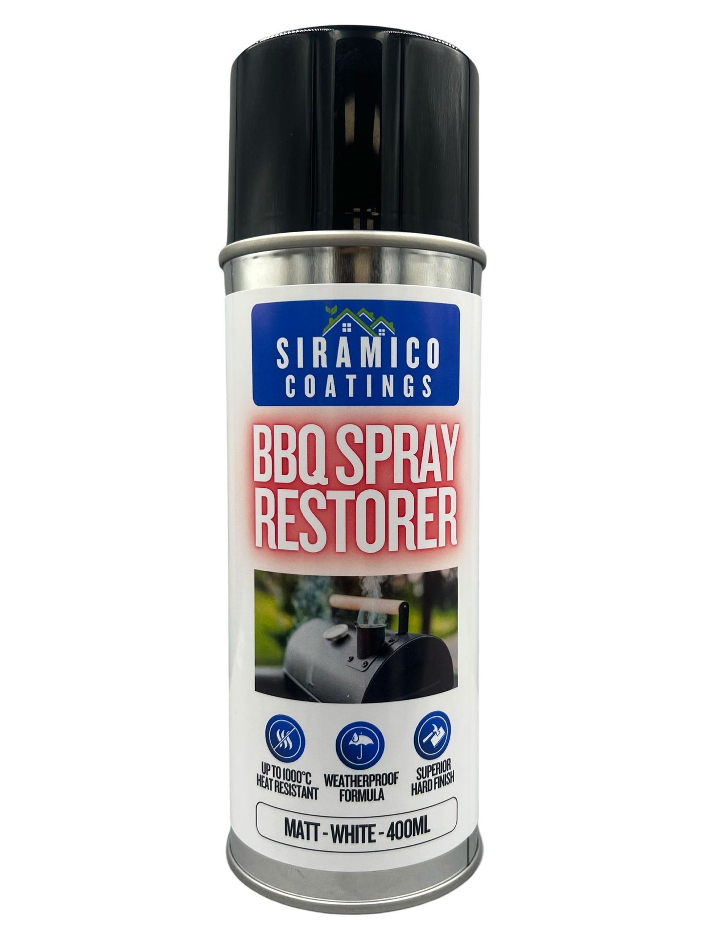All in One Primerless BBQ, Firepit & Smoker Spray Paint Restorer | High Temperature Paint Formula up to 1000°C | Matt Black, Red or White | 400ml