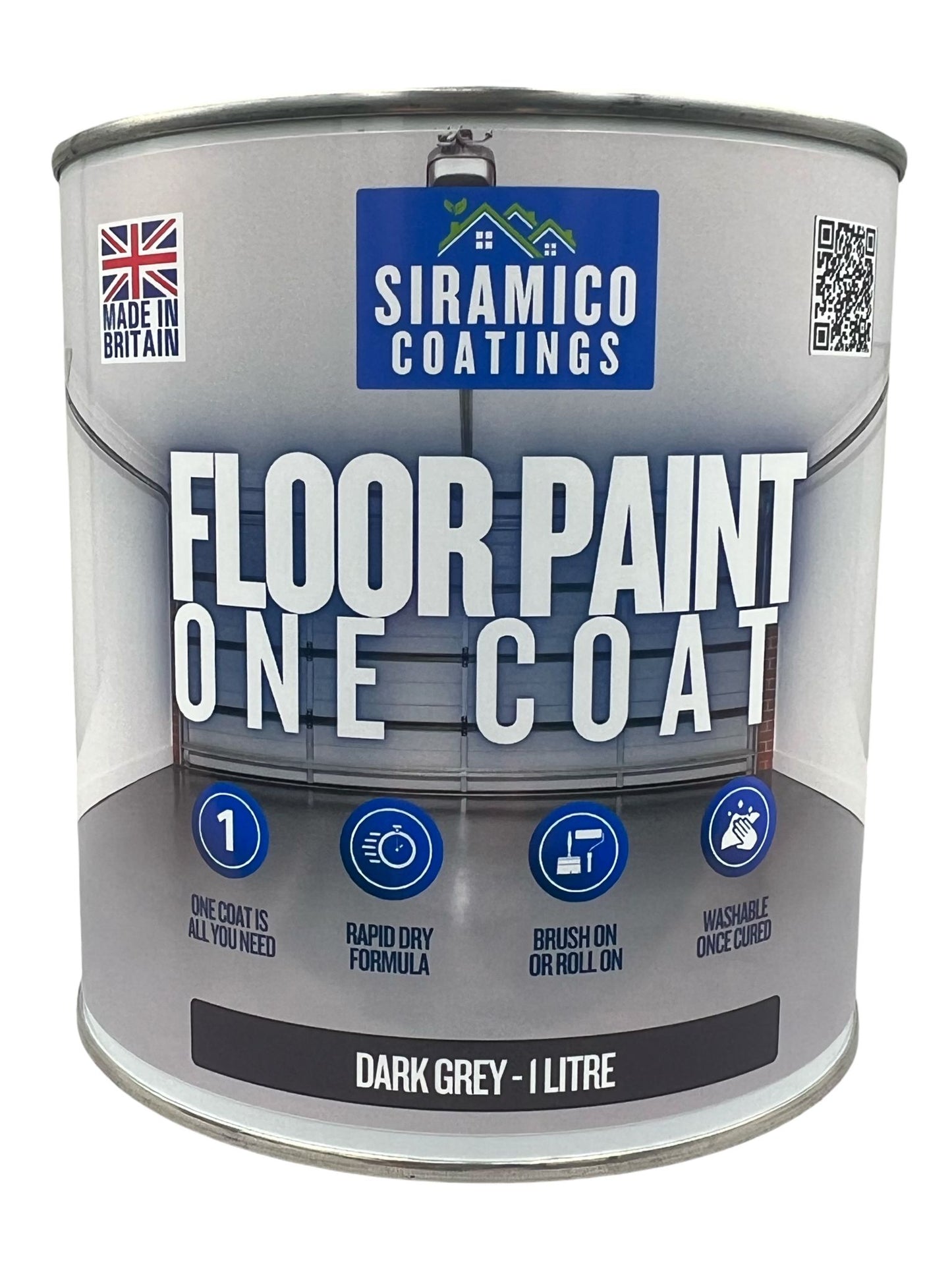 One Coat Anti-Slip Floor Paint | 1 Litre I Waterbased, Quick Drying Formula | Black - Dark Grey - Mid Grey - Light Grey - White