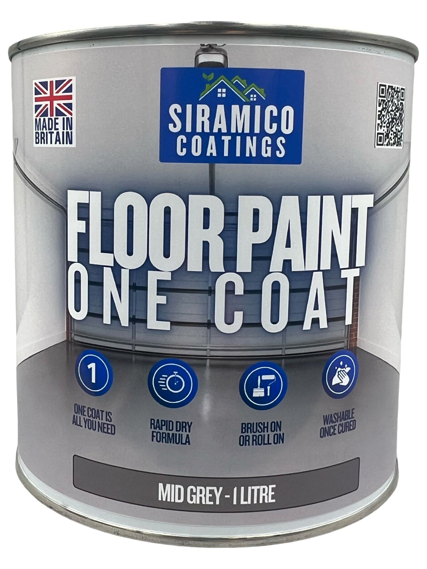 One Coat Anti-Slip Floor Paint | 1 Litre I Waterbased, Quick Drying Formula | Black - Dark Grey - Mid Grey - Light Grey - White