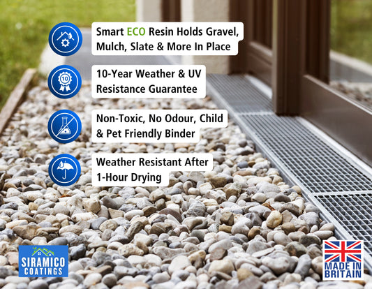 GRAVELHOLD ECO Resin Glue | 5 litres | Waterbased Binder for Gravel Stones and Mulch on Borders, Patios & Garden Paths. Non Toxic & Pet Friendly