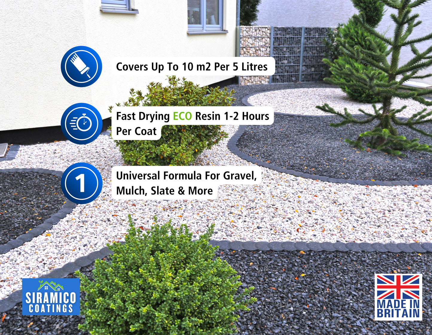 GRAVELHOLD ECO Resin Glue | 5 litres | Waterbased Binder for Gravel Stones and Mulch on Borders, Patios & Garden Paths. Non Toxic & Pet Friendly