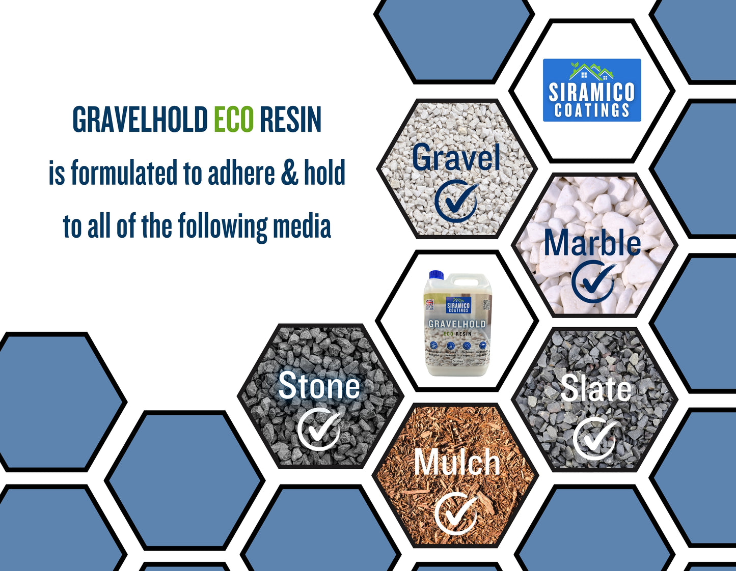GRAVELHOLD ECO Resin Glue | 5 litres | Waterbased Binder for Gravel Stones and Mulch on Borders, Patios & Garden Paths. Non Toxic & Pet Friendly