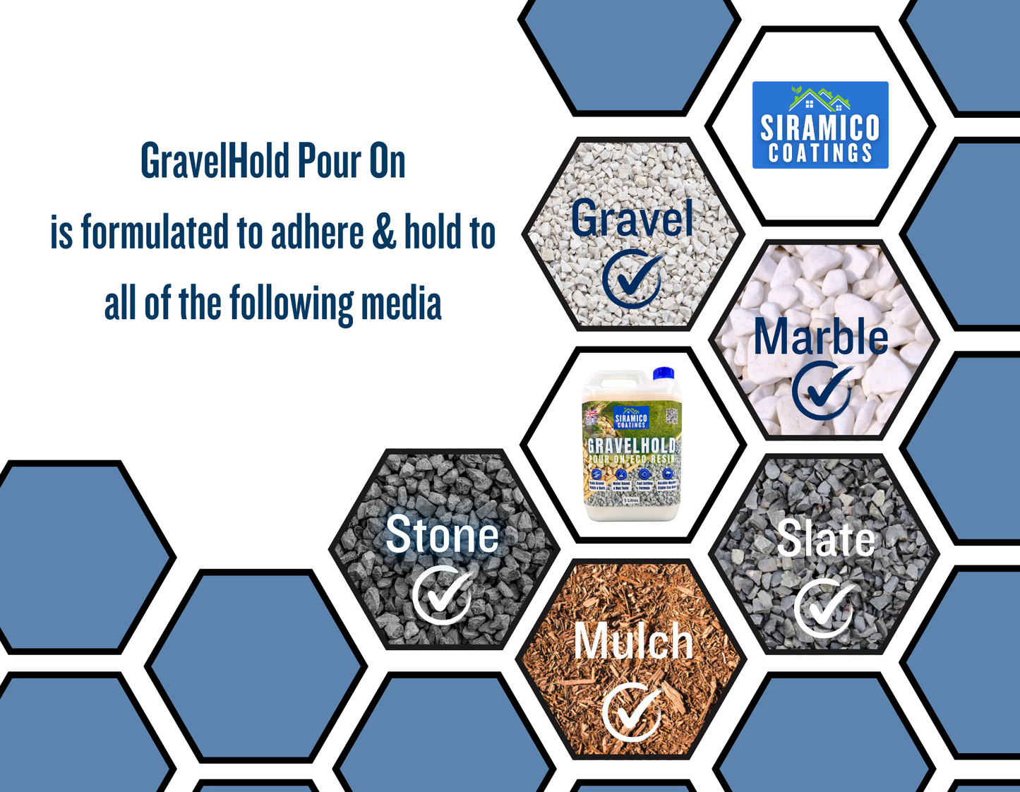 GRAVELHOLD Pour On ECO Resin™ Glue | 5 litres | Waterbased Binder for Gravel Stones and Mulch on Borders, Patios & Garden Paths. Non Toxic & Pet Friendly