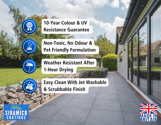 One Coat Anti-Slip Patio Paint for Concrete, Stone, Brick or Tile | 5 Litres | Premium One Coat Mould & UV Resistant Formula | White Grey Black Red