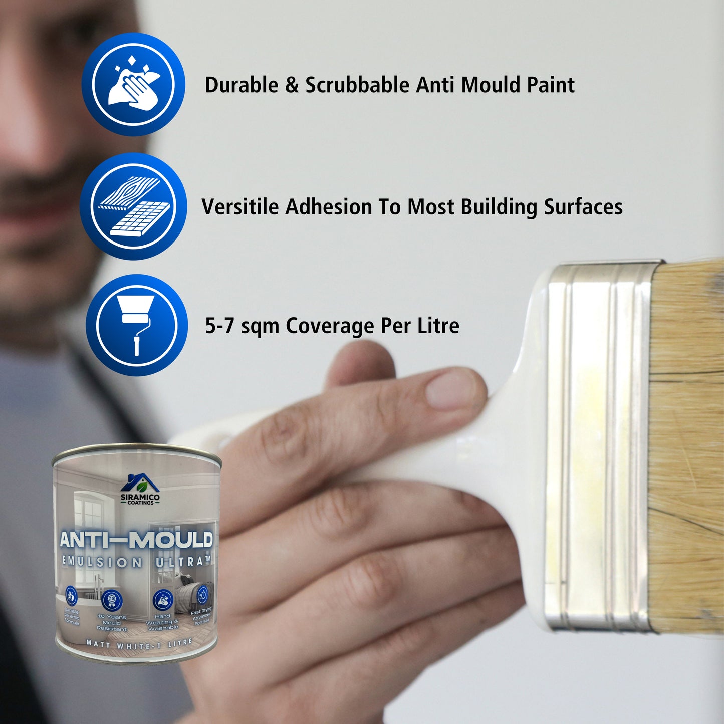 Anti-Mould Emulsion Ultra™ White Paint | 500ml 1 Litre 2.5 Litre or 5 Litre | Siramico Coatings
