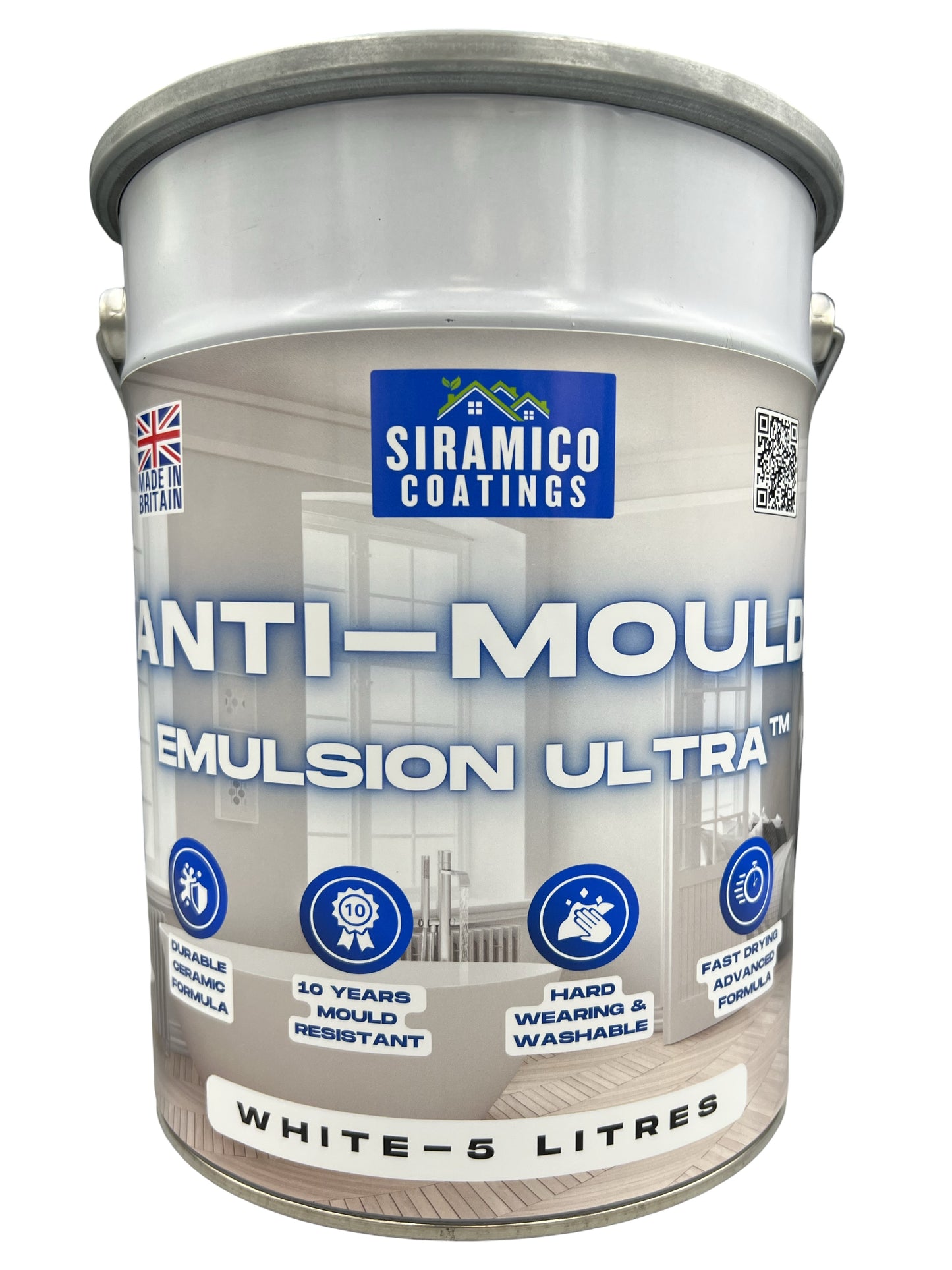 Anti-Mould Emulsion Ultra™ White Paint | 500ml 1 Litre 2.5 Litre or 5 Litre | Siramico Coatings
