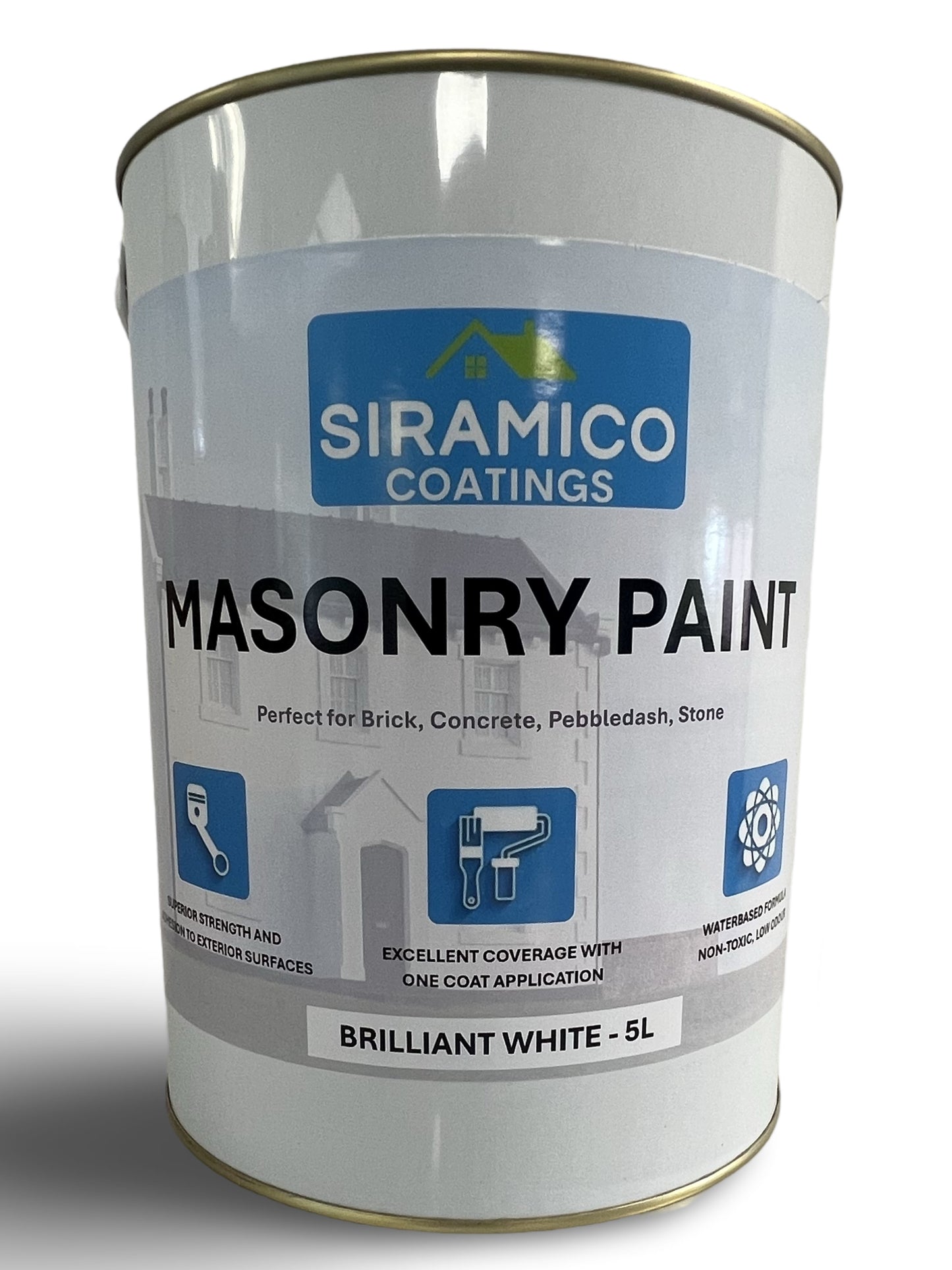 One Coat Masonry Paint | 500ml or 5 Litres - Matt | White - Red - Black - Mid Grey - Dark Grey