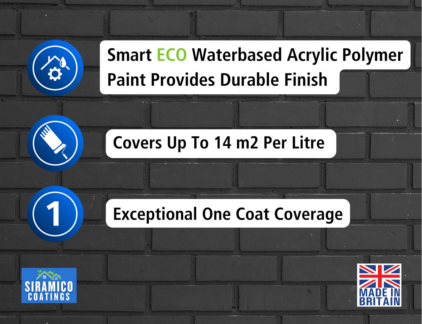 Brick & Tile Paint | Black | 1 Litre, 2.5 Litres or 5 Litres | Siramico Coatings