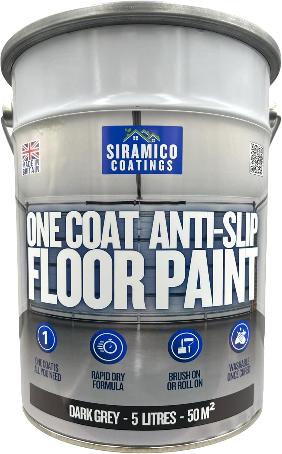 One Coat Anti-Slip Floor Paint | 1 Litre I Waterbased, Quick Drying Formula | Black - Dark Grey - Mid Grey - Light Grey - White