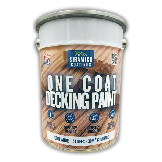 One Coat Anti-Slip Premium Decking Paint & Sealer | 30m² - 5 Litres | Mould & UV Resistant Formula | Cool White - Light Grey - Mid Grey - Dark Grey - Sage Green - Black - Brick Red