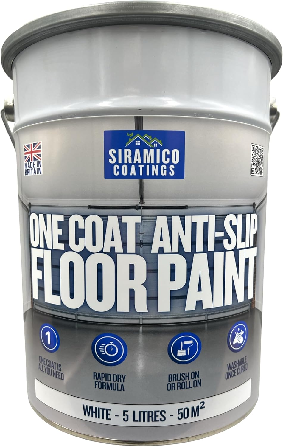 One Coat Anti-Slip Floor Paint | 1 Litre I Waterbased, Quick Drying Formula | Black - Dark Grey - Mid Grey - Light Grey - White