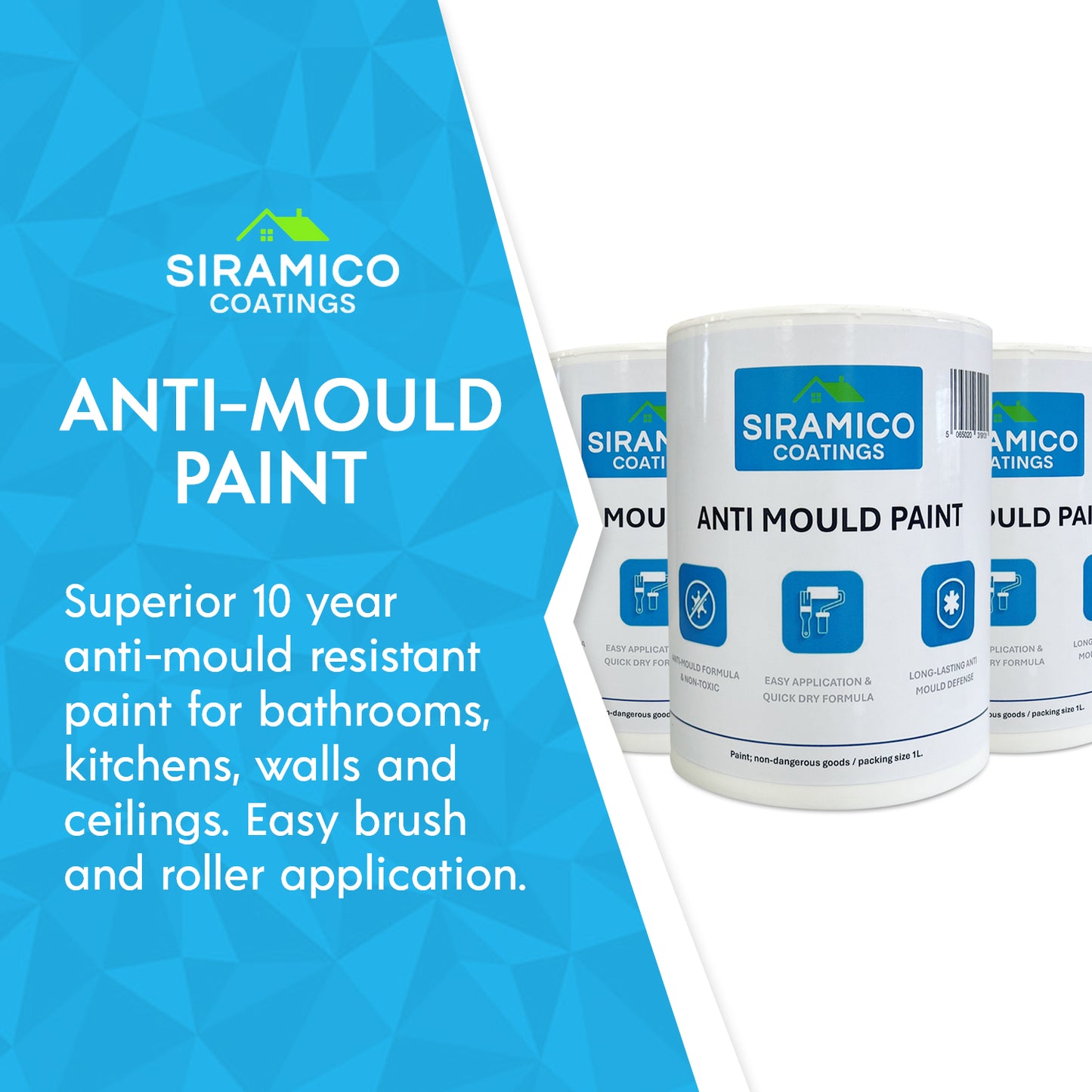 Anti Mould Paint | 1 Litre - Matt White | Siramico Coatings