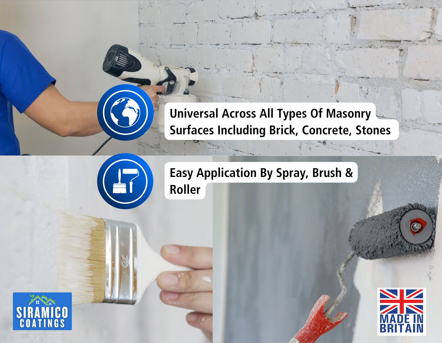 One Coat All in One Masonry Paint with Primer & Sealer | 500ml or 5 Litres - Matt | White - Red - Black - Mid Grey - Dark Grey