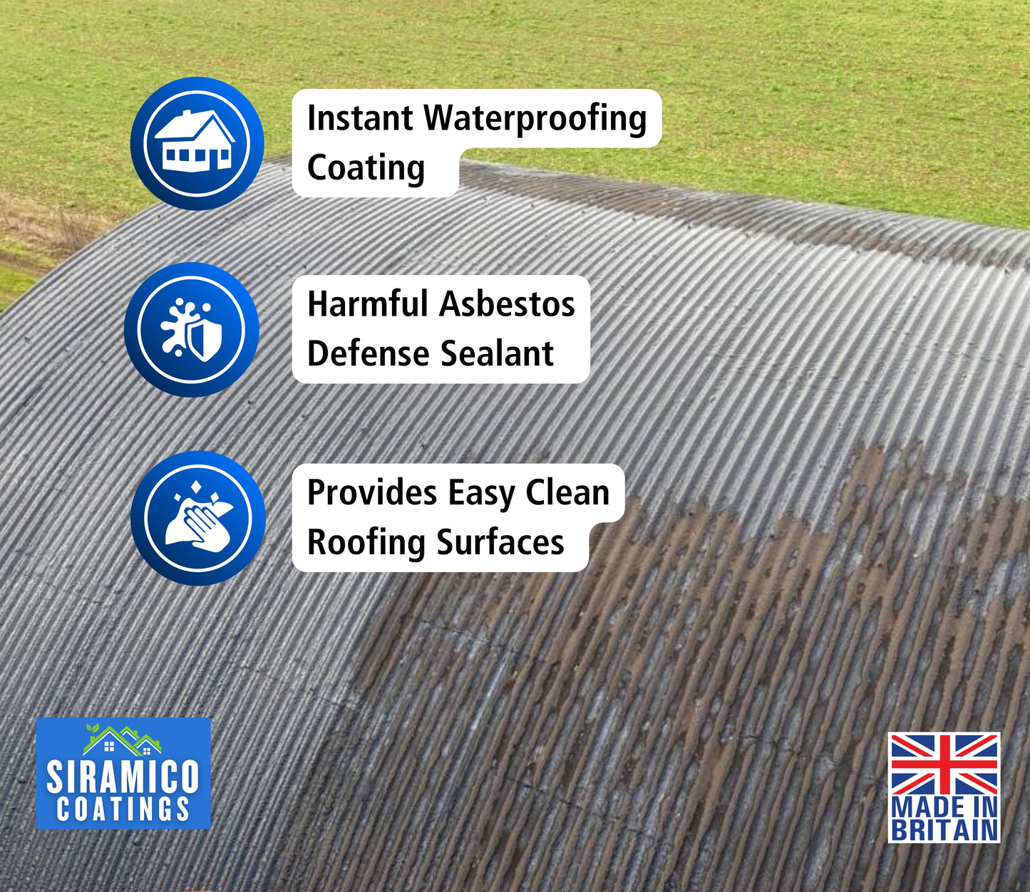 Siramico - Asbestos Guard™ | Sealant Paint & Coating - Full Protection for Cladding, Gutters and Roofs | 1 Litre or 5 Litres - Clear, Grey or Black
