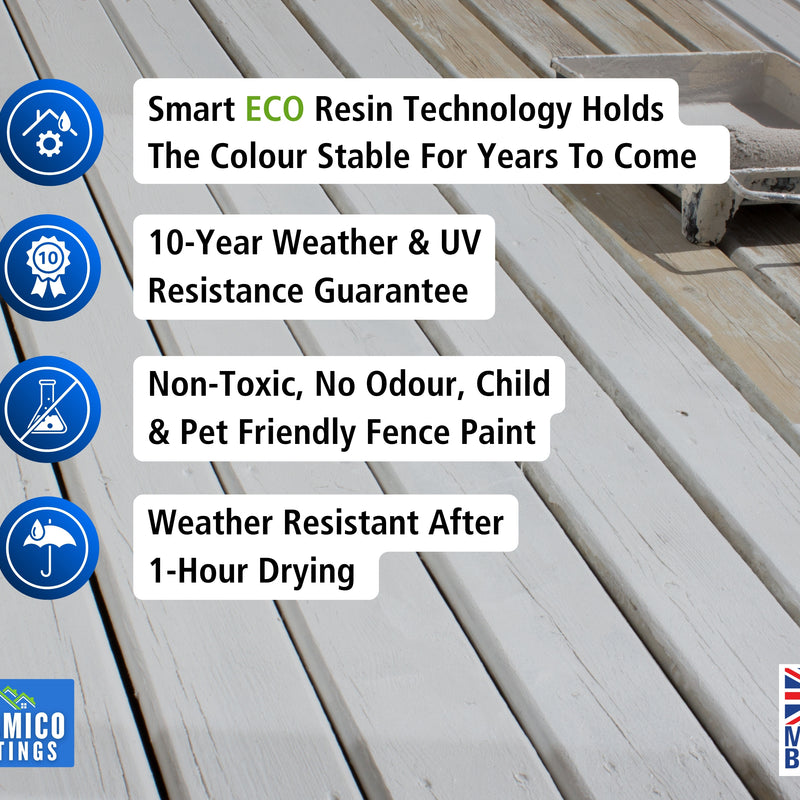 One Coat Anti-Slip Premium Decking Paint & Sealer | 30m² - 5 Litres | Mould & UV Resistant Formula | Cool White - Light Grey - Mid Grey - Dark Grey - Sage Green - Black - Brick Red