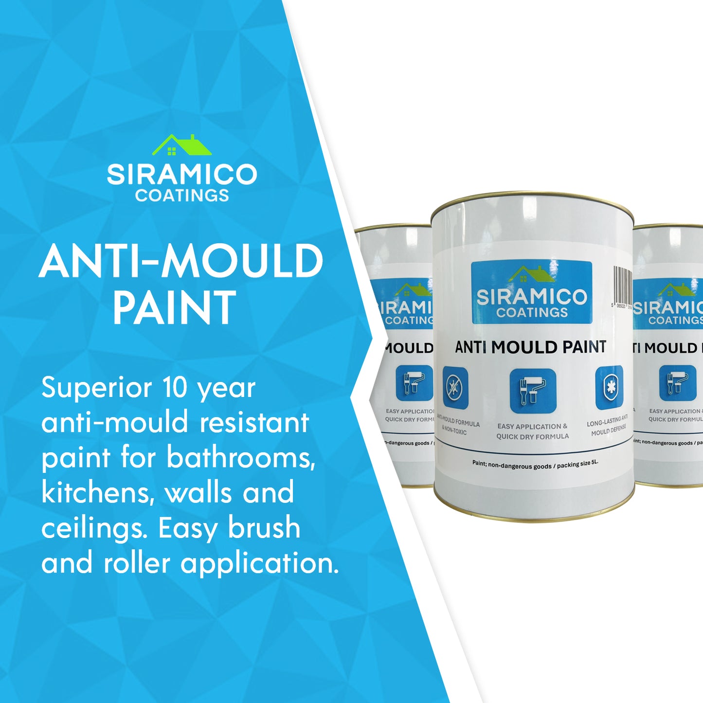 Anti Mould Paint | 5 Litre - Matt White | Siramico Coatings