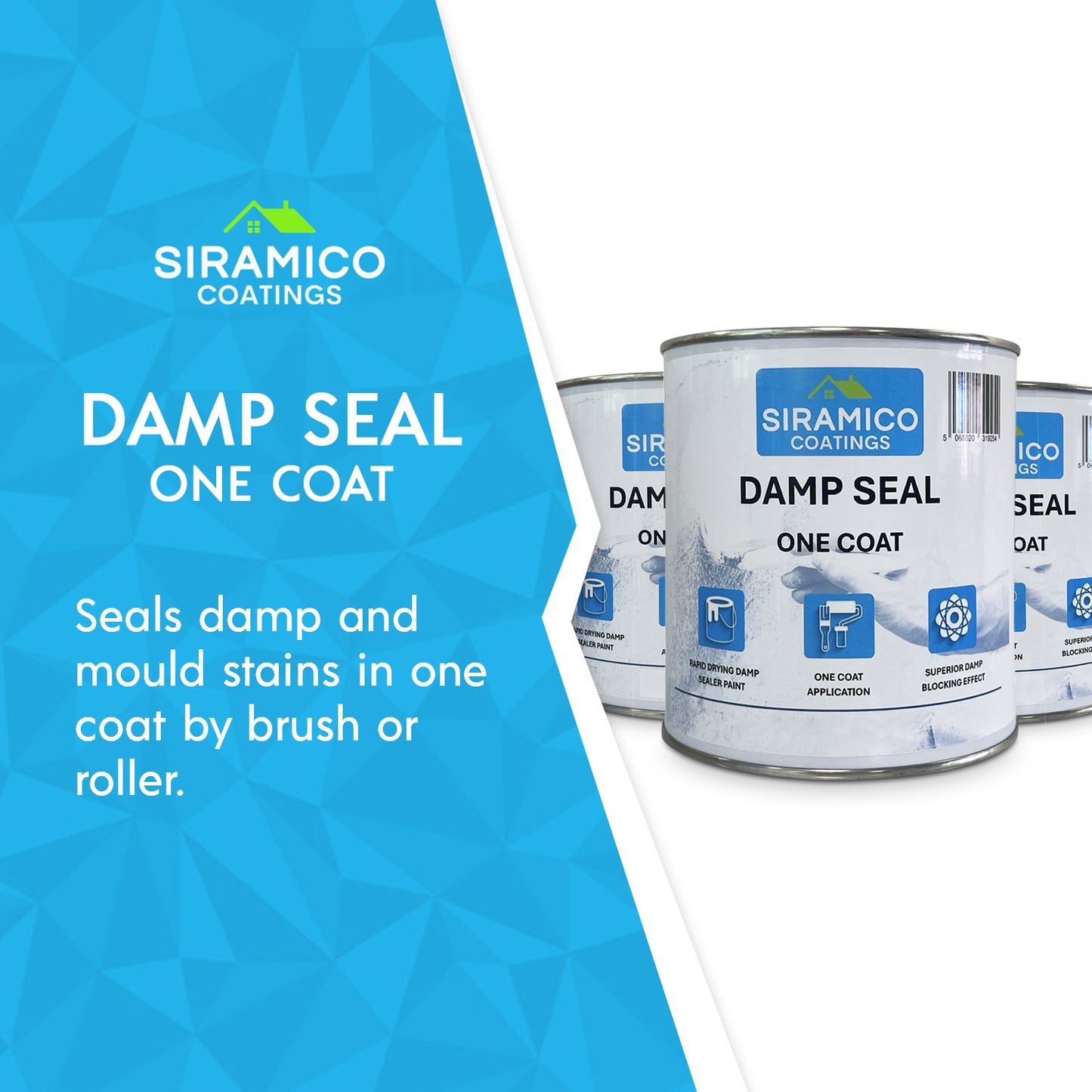 Damp Seal One Coat | 1, 2.5 & 5 Litres - Matt White | Siramico Coatings