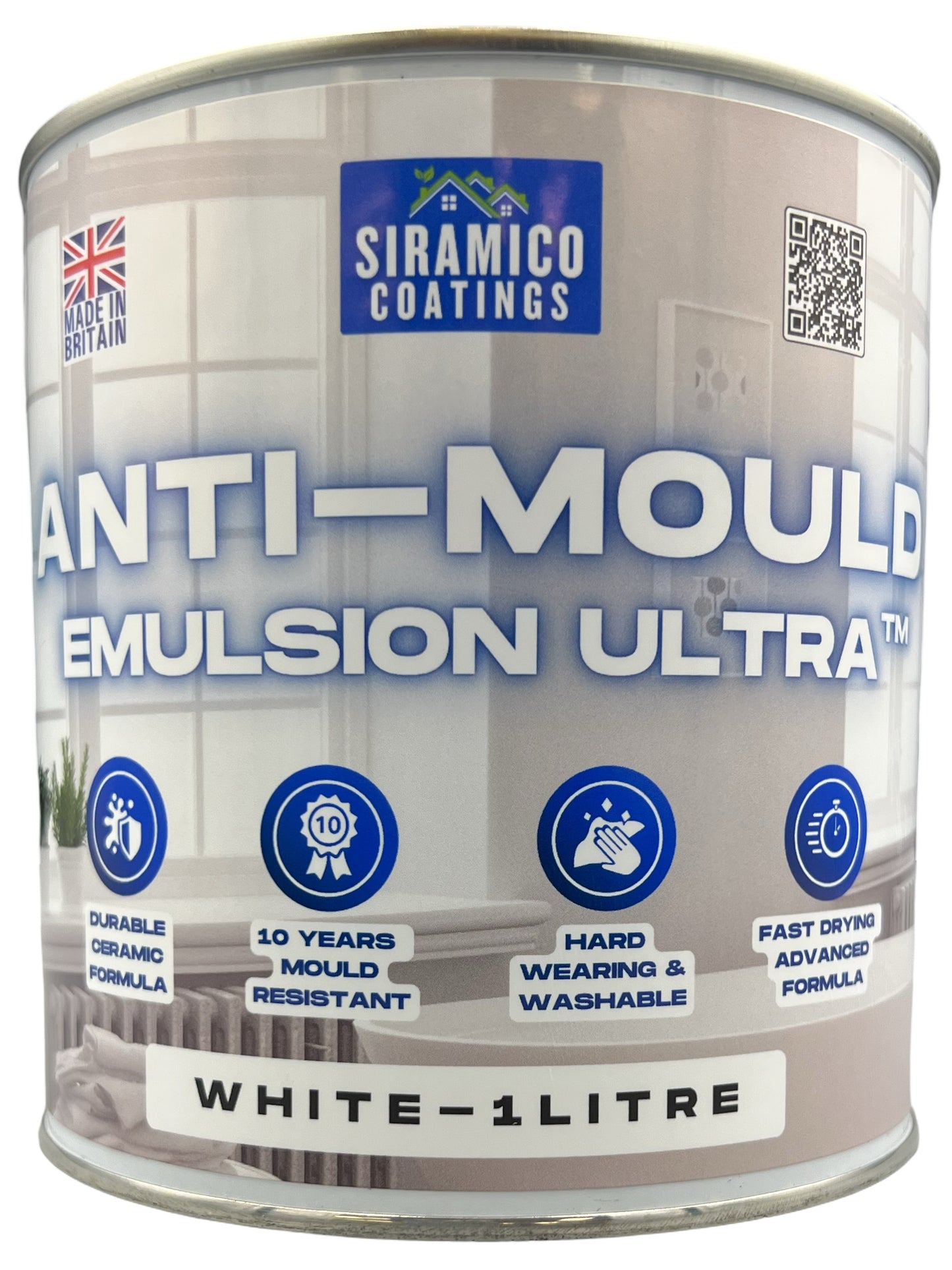 Anti-Mould Emulsion Ultra™ White Paint | 500ml 1 Litre 2.5 Litre or 5 Litre | Siramico Coatings