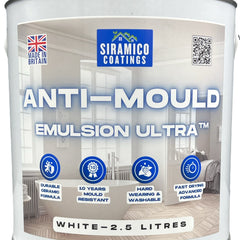 Anti-Mould Emulsion Ultra™ White Paint | 500ml 1 Litre 2.5 Litre or 5 Litre | Siramico Coatings